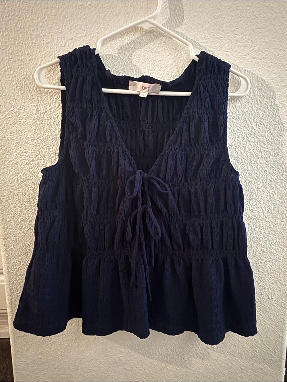 LOFT Navy Sleeveless Tie-Front Peplum Camisole